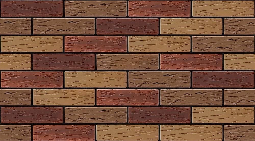 Облицовочный кирпич Воротынский одинарный 1 НФ Микс 6 (терракотовый/коричневый руст, кортен руст, гляссе руст)
